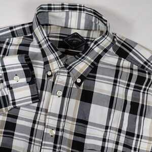 Bills Khakis‎ Mens XL Classic Fit Plaid Button Down Shirt Black White Tan Cotton